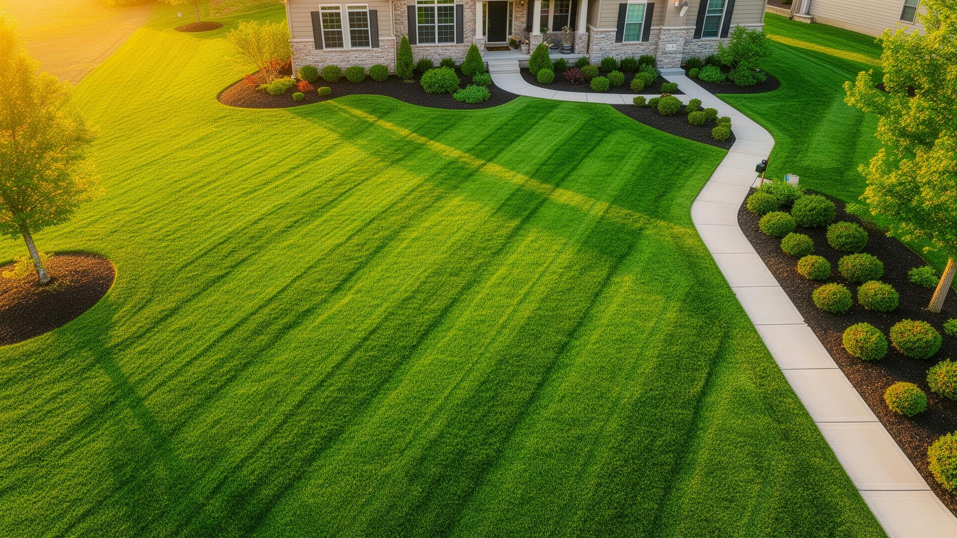 Professionally maintained lawn with crisp mowing lines and landscaping in Sioux Falls